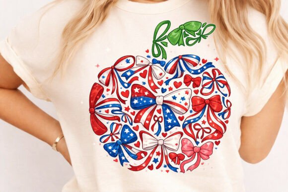 4th of July Apple Coquette Bow Png
