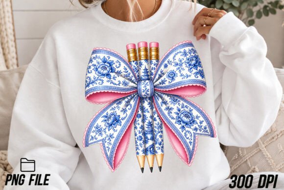 Chinoiserie Coquette Pencil Bow PNG: Elevate Your Teacher Branding and Sublimation Projects