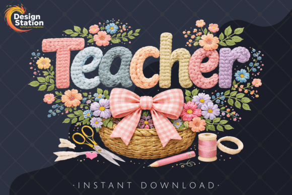 Crochet Style Teacher Floral PNG