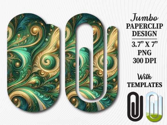 Green Gold Marble Swirl Jumbo Paperclip