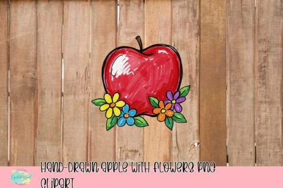 Hand-Drawn Apple with Flowers PNG Clipart