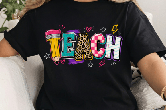 Neon Checkered TEACH PNG Design