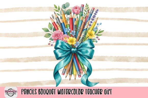 Pencils Bouquet Watercolor Teacher Gift