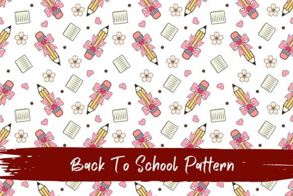 School Pencil Bow and Notebook Seamless Pattern