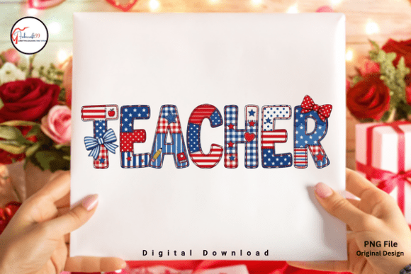 USA Patriotic Teacher Patchwork PNG